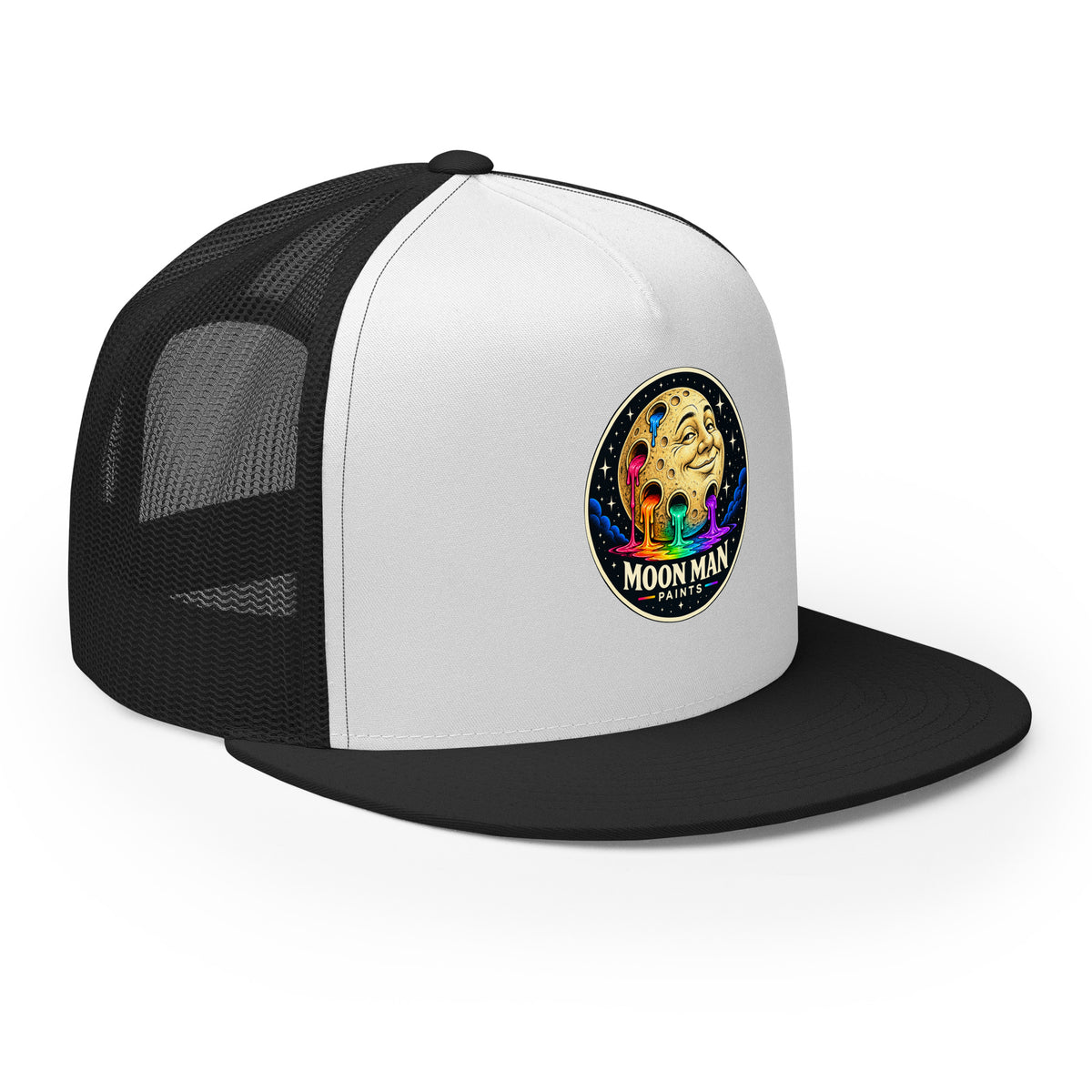 Paint Crater Trucker Hat — black white black right front — repaired circular logo