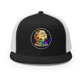 Paint Crater Trucker Hat — black white front — repaired circular logo