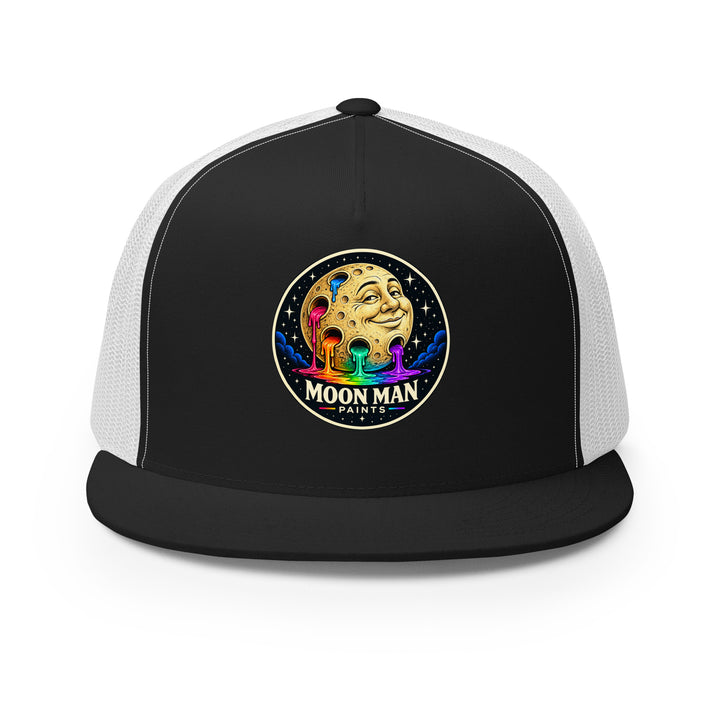Paint Crater Trucker Hat — black white front — repaired circular logo