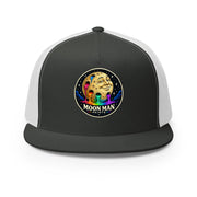 Paint Crater Trucker Hat — charcoal white front — repaired circular logo