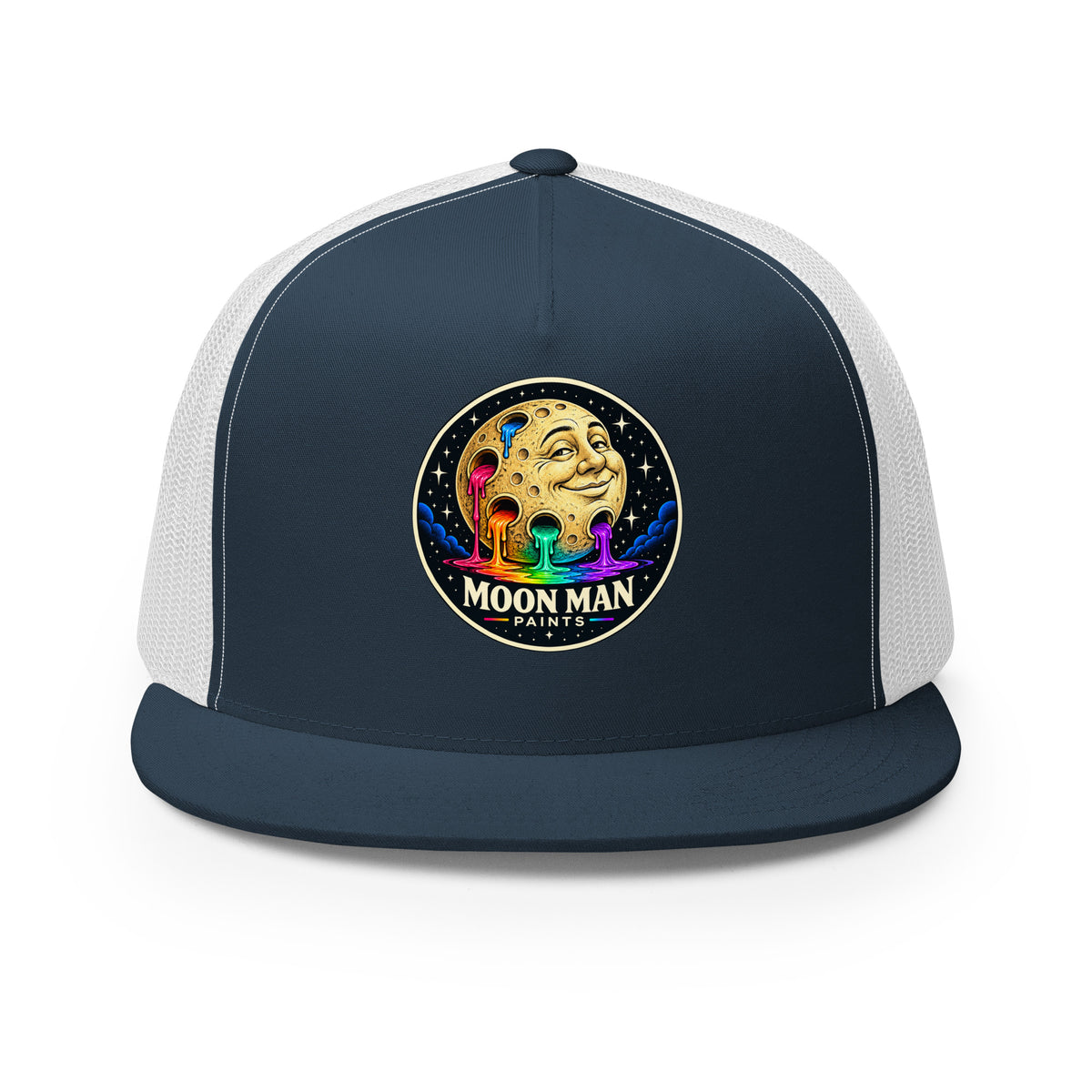 Paint Crater Trucker Hat — navy white front — repaired circular logo