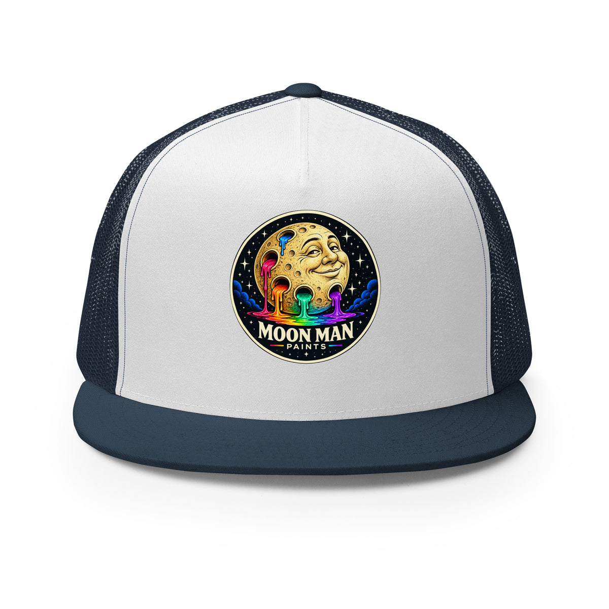 Paint Crater Trucker Hat — navy white navy front — repaired circular logo