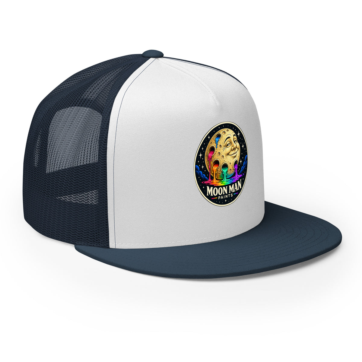 Paint Crater Trucker Hat — navy white navy right front — repaired circular logo