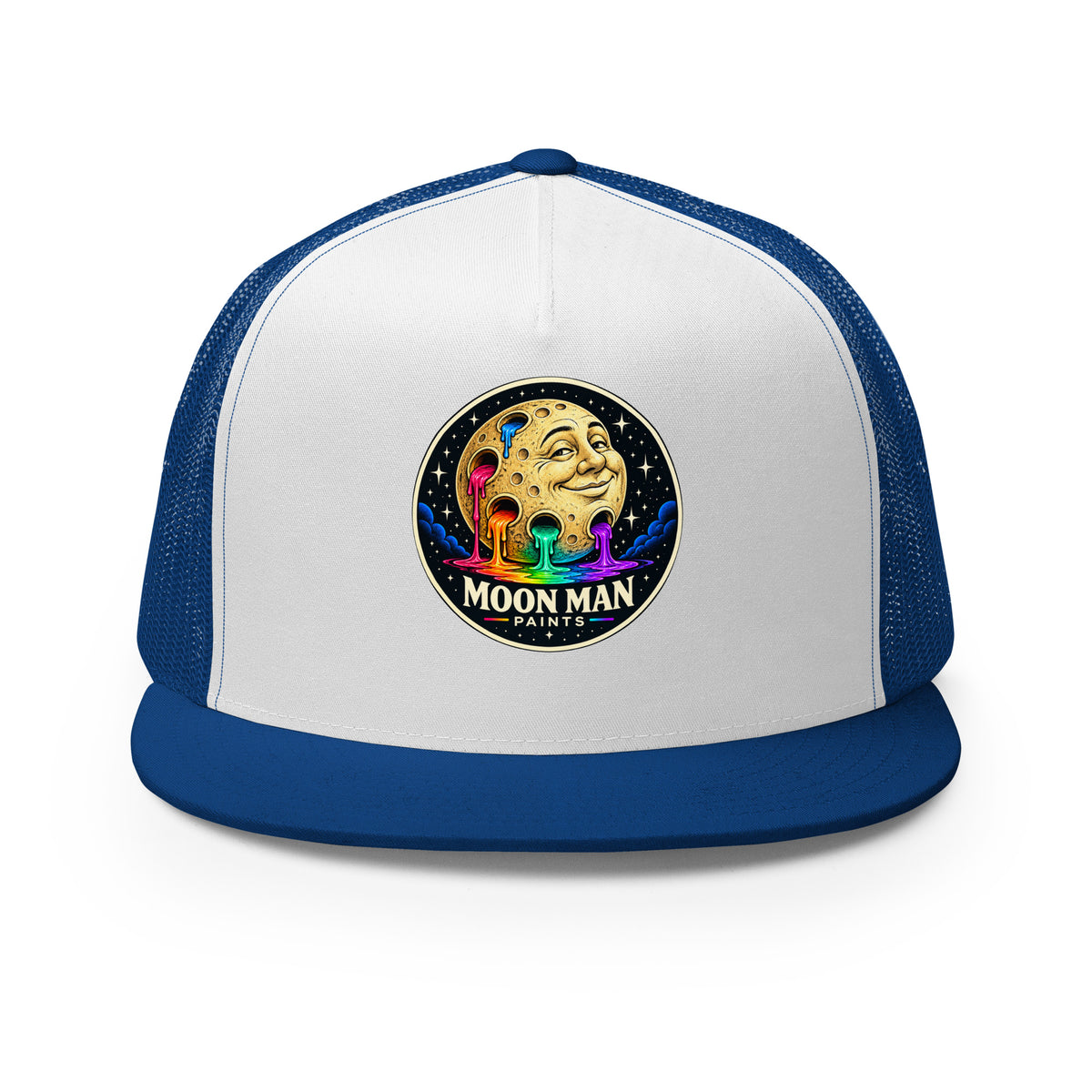 Paint Crater Trucker Hat — royal white royal front — repaired circular logo