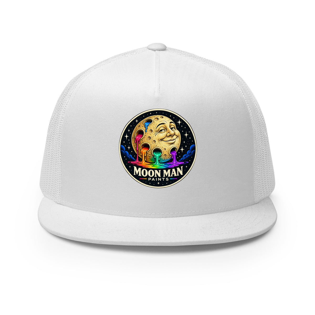 Paint Crater Trucker Hat — white front — repaired circular logo