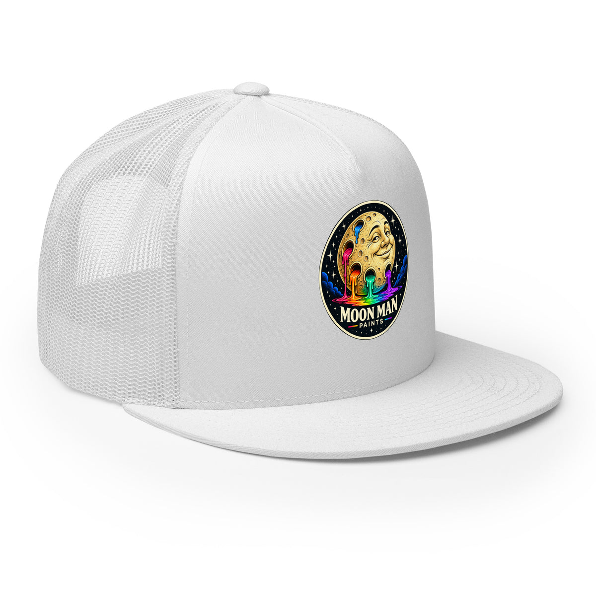 Paint Crater Trucker Hat — white right front — repaired circular logo