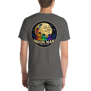 Moon Man Paints Original Logo — Unisex Premium Tee — Asphalt — back view on man model