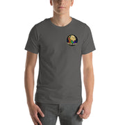 Moon Man Paints Original Logo — Unisex Premium Tee — Asphalt — front view on man model