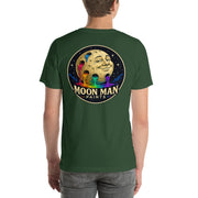 Moon Man Paints Original Logo — Unisex Premium Tee — Forest — back view on man model