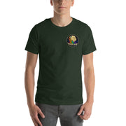 Moon Man Paints Original Logo — Unisex Premium Tee — Heather Emerald — front view on man model