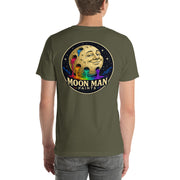 Moon Man Paints Original Logo — Unisex Premium Tee — Military Green — back view on man model
