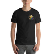 Moon Man Paints Original Logo — Unisex Premium Tee — Vintage Black — front view on man model
