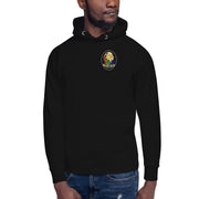 Moon Man Paints Original Logo — Unisex Hoodie — Black — front view on man model