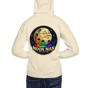 Moon Man Paints Original Logo — Unisex Hoodie — Bone — back view on man model