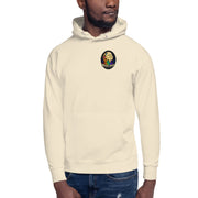 Moon Man Paints Original Logo — Unisex Hoodie — Bone — front view on man model