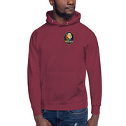 Moon Man Paints Original Logo — Unisex Hoodie — Maroon — front view on man model