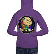 Moon Man Paints Original Logo — Unisex Hoodie — Purple — back view on man model