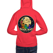 Moon Man Paints Original Logo — Unisex Hoodie — Team Red — back view on man model