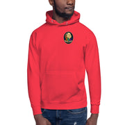 Moon Man Paints Original Logo — Unisex Hoodie — Team Red — front view on man model
