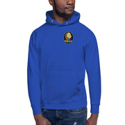 Moon Man Paints Original Logo — Unisex Hoodie — Team Royal — front view on man model