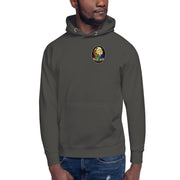 Moon Man Paints Original Logo — Unisex Hoodie — Vintage Black — front view on man model
