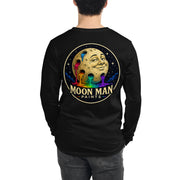 Moon Man Paints Original Logo — Unisex Long Sleeve Tee — Black — back view on man model