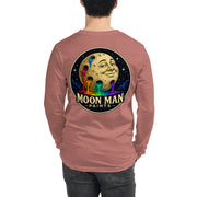 Moon Man Paints Original Logo — Unisex Long Sleeve Tee — Heather Mauve — back view on man model