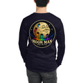 Moon Man Paints Original Logo — Unisex Long Sleeve Tee — Navy — back view on man model