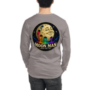 Moon Man Paints Original Logo — Unisex Long Sleeve Tee — Storm — back view on man model