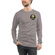 Moon Man Paints Original Logo — Unisex Long Sleeve Tee — Storm — front view on man model