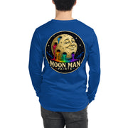 Moon Man Paints Original Logo — Unisex Long Sleeve Tee — True Royal — back view on man model
