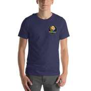 LOOK UP. STAY CURIOUS. — The Watcher Tee | Moon Man Paints — Heather Midnight Navy — front view on man model