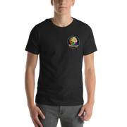 Dare. Create. Inspire. — The Cosmic Painter Tee — Black Heather — front view on man model
