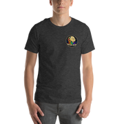 Dare. Create. Inspire. — The Cosmic Painter Tee — Dark Grey Heather — front view on man model