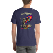 Dare. Create. Inspire. — The Cosmic Painter Tee — Heather Midnight Navy — back view on man model