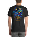 Flow. Create. Be. — Cosmic Flow Artist Series Tee — Black Heather — back view on man model