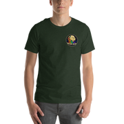 Flow. Create. Be. — Cosmic Flow Artist Series Tee — Heather Emerald — front view on man model