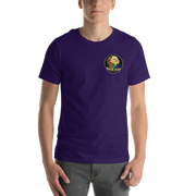 Flow. Create. Be. — Cosmic Flow Artist Series Tee — Team Purple — front view on man model