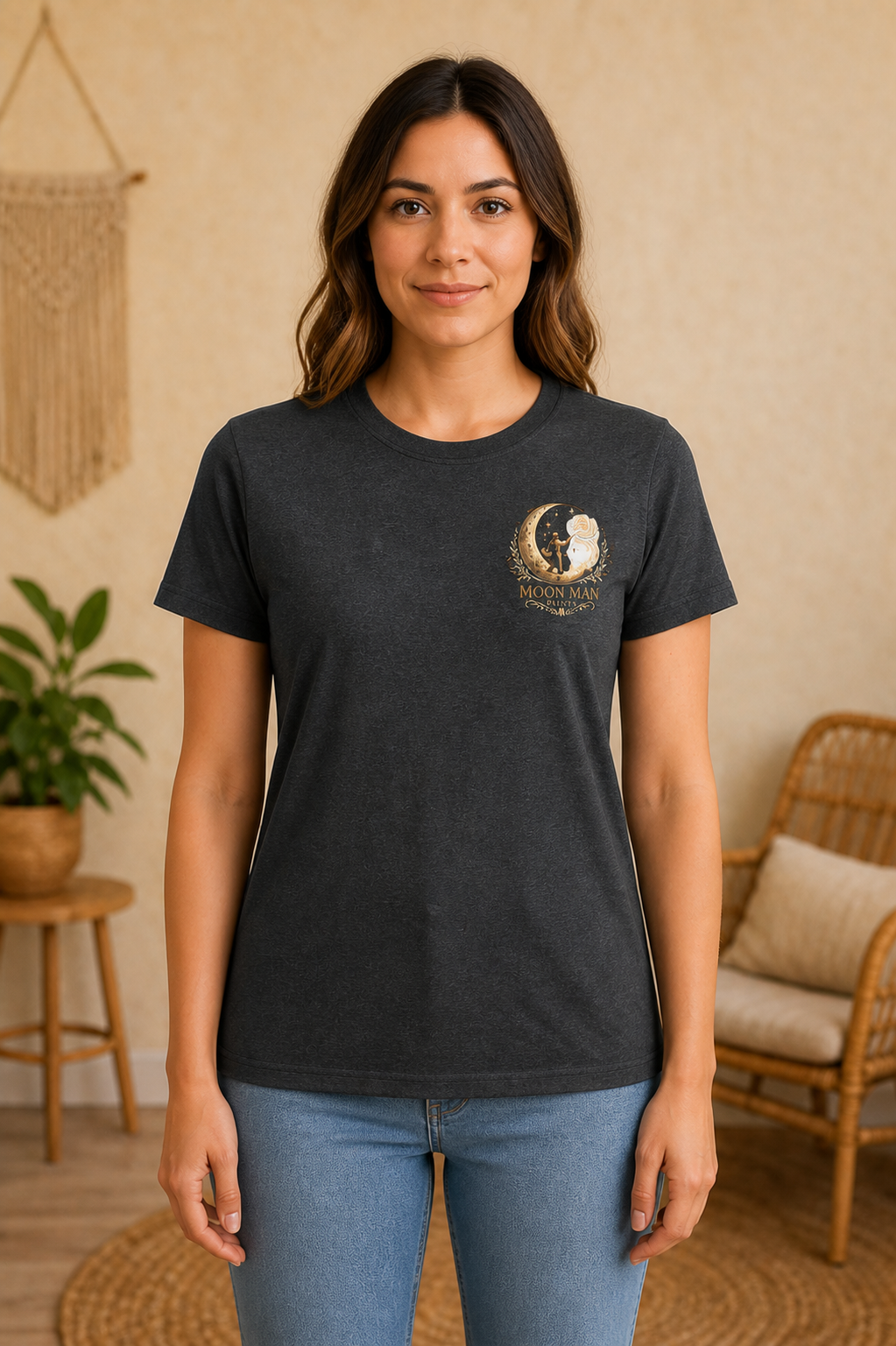 Create. Imagine. Inspire. — Women’s Artist Series Tee — Dark Grey Heather — front view on woman model