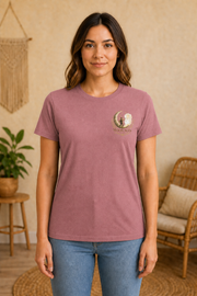 Create. Imagine. Inspire. — Women’s Artist Series Tee — Heather Mauve — front view on woman model
