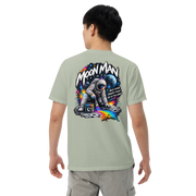 Moon Man Paints Paint Beyond Limits Heavyweight Tee — Light Colors — Bay — back view on man model