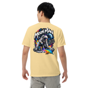 Moon Man Paints Paint Beyond Limits Heavyweight Tee — Light Colors — Butter — back view on man model