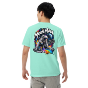 Moon Man Paints Paint Beyond Limits Heavyweight Tee — Light Colors — Chalky Mint — back view on man model