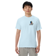Moon Man Paints Paint Beyond Limits Heavyweight Tee — Light Colors — Chambray — front view on man model