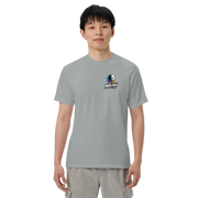 Moon Man Paints Paint Beyond Limits Heavyweight Tee — Light Colors — Granite — front view on man model