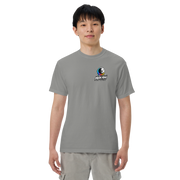 Moon Man Paints Paint Beyond Limits Heavyweight Tee — Light Colors — Grey — front view on man model