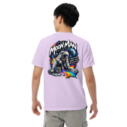 Moon Man Paints Paint Beyond Limits Heavyweight Tee — Light Colors — Orchid — back view on man model