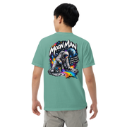 Moon Man Paints Paint Beyond Limits Heavyweight Tee — Light Colors — Seafoam — back view on man model