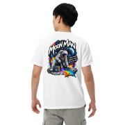 Moon Man Paints Paint Beyond Limits Heavyweight Tee — Light Colors — White — back view on man model