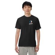 Moon Man Paints Paint Beyond Limits Heavyweight Tee — Dark Colors — Black — front view on man model